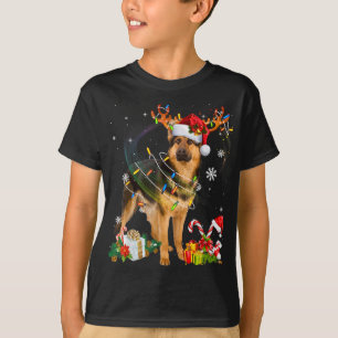 German Shepherd Dog Lights Weihnachtsmannmütze Xma T-Shirt