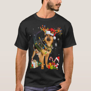 German Shepherd Dog Lights Weihnachtsmannmütze Xma T-Shirt