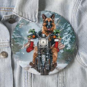 German Shepherd Dog Riding Motorrad Weihnachten Button