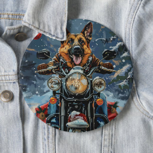 German Shepherd Dog Riding Motorrad Weihnachten Button