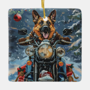 German Shepherd Dog Riding Motorrad Weihnachten Keramikornament