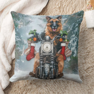 German Shepherd Dog Riding Motorrad Weihnachten Kissen