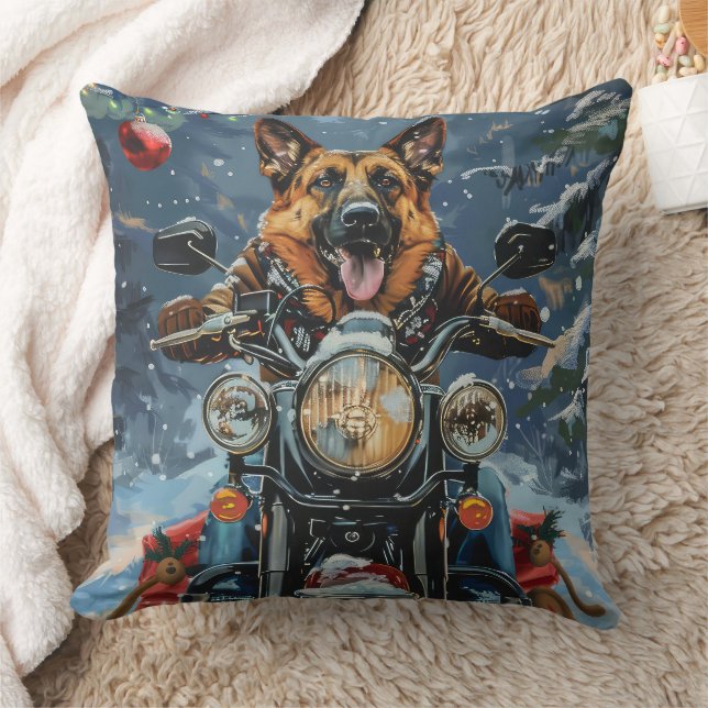 German Shepherd Dog Riding Motorrad Weihnachten Kissen (Decke)