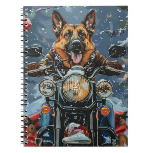 German Shepherd Dog Riding Motorrad Weihnachten Notizblock