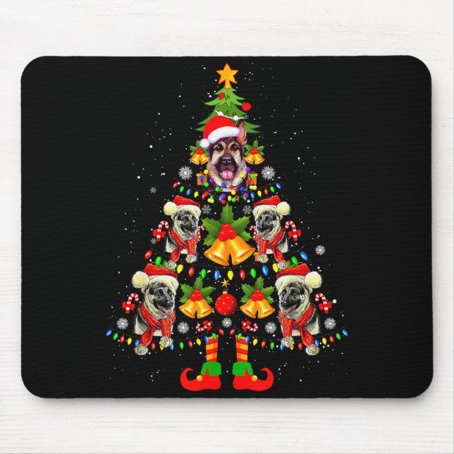 German Shepherd Dog Santa Hat Christmas Tree Xmas  Mousepad (Vorne)