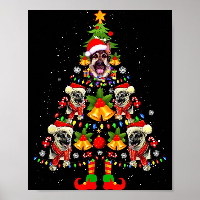 German Shepherd Dog Santa Hat Christmas Tree Xmas  Poster (Vorne)