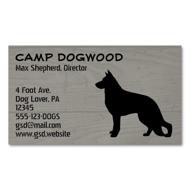 German Shepherd Dog Silhouette Imitate Wood Style Magnetische Visitenkarte (Vorderseite)