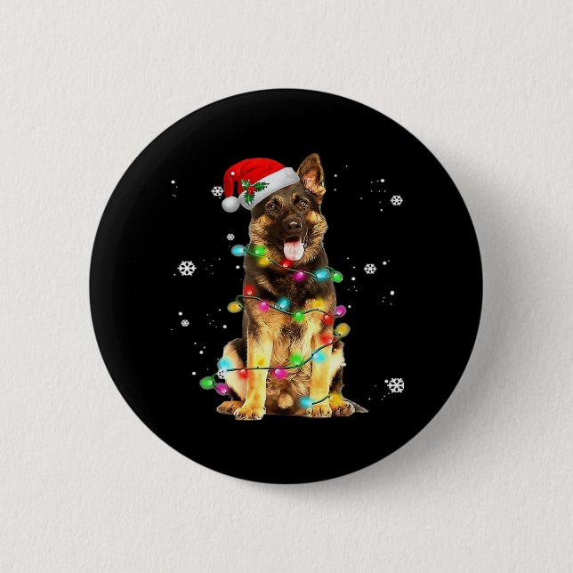 German Shepherd Dog Tree Christmas Sweater Xmas Do Button (Vorderseite)