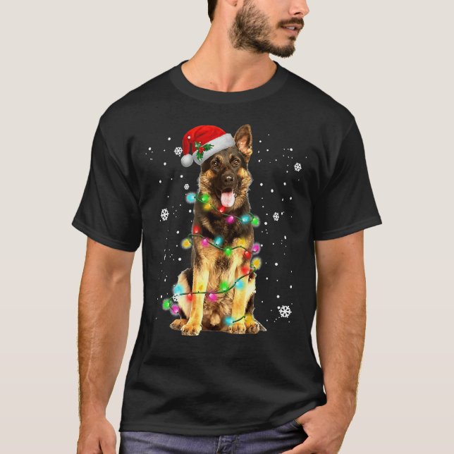 German Shepherd Dog Tree Christmas Sweater Xmas Do T-Shirt (Vorderseite)