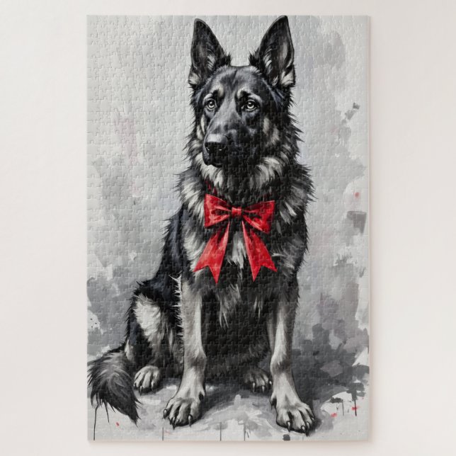 German Shepherd Dog Valentine's Day Red Bow Puzzle (Vertikal)