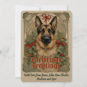 German Shepherd Dog Vintage Weihnachtskarte Feiertagskarte