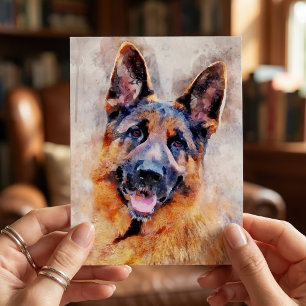 German Shepherd Dog Watercolor Portrait 01 Mitteilungskarte