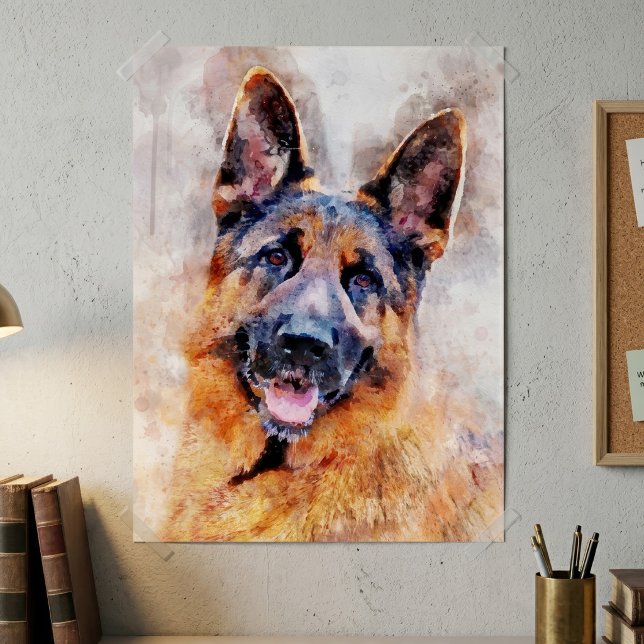 German Shepherd Dog Watercolor Portrait 01 Poster (German Shepherd Dog in Watercolor Portrait. Poster)