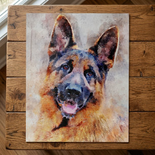 German Shepherd Dog Watercolor Portrait 01 Puzzle