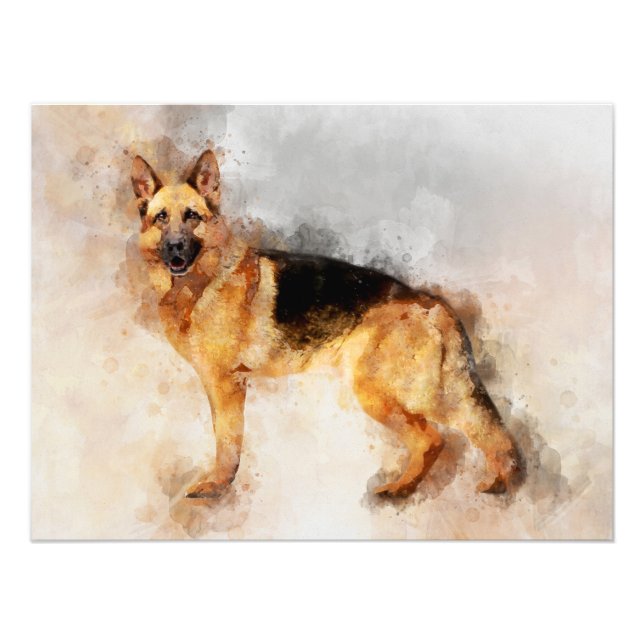 German Shepherd Dog Watercolor Portrait 02 Fotodruck (Vorne)