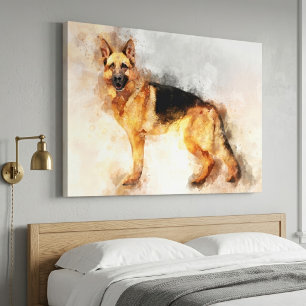German Shepherd Dog Watercolor Portrait 02 Leinwanddruck