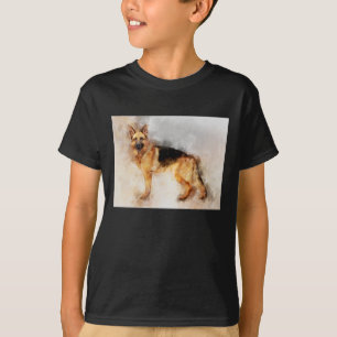 German Shepherd Dog Watercolor Portrait 02 T-Shirt