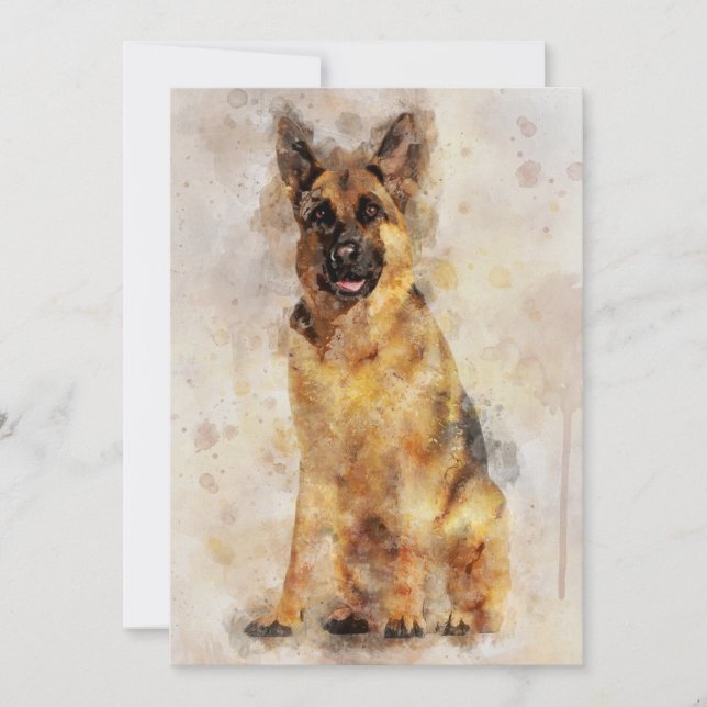 German Shepherd Dog Watercolor Portrait 03 Dankeskarte (Vorderseite)