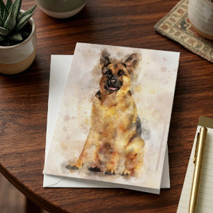German Shepherd Dog Watercolor Portrait 03 Dankeskarte