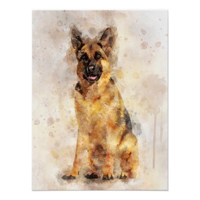 German Shepherd Dog Watercolor Portrait 03 Fotodruck (Vorne)