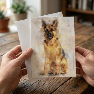 German Shepherd Dog Watercolor Portrait 03 Mitteilungskarte
