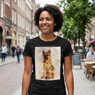 German Shepherd Dog Watercolor Portrait 03 T-Shirt