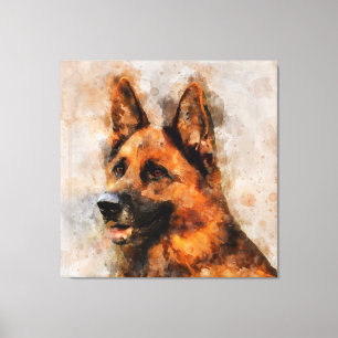 German Shepherd Dog Watercolor Portrait 04 Leinwanddruck