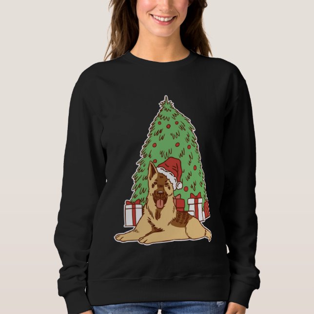German Shepherd Dog with Christmas Tree and Sweatshirt (Vorderseite)