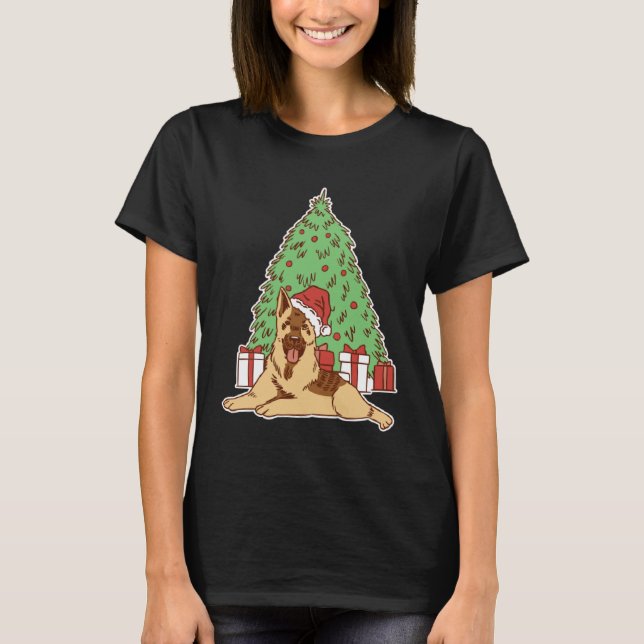 German Shepherd Dog with Christmas Tree and T-Shirt (Vorderseite)