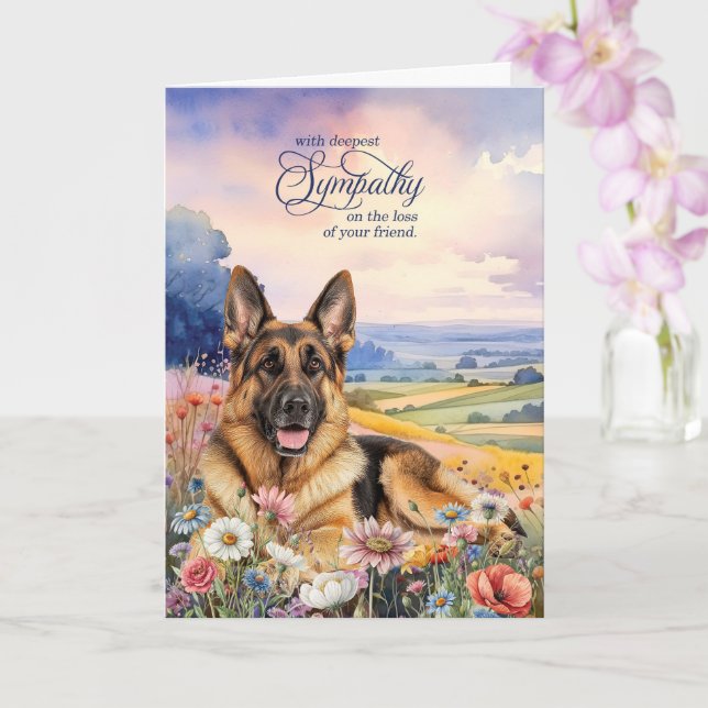 German Shepherd Dog with Wildflowers Pet Sympathy Karte (Orchidee)