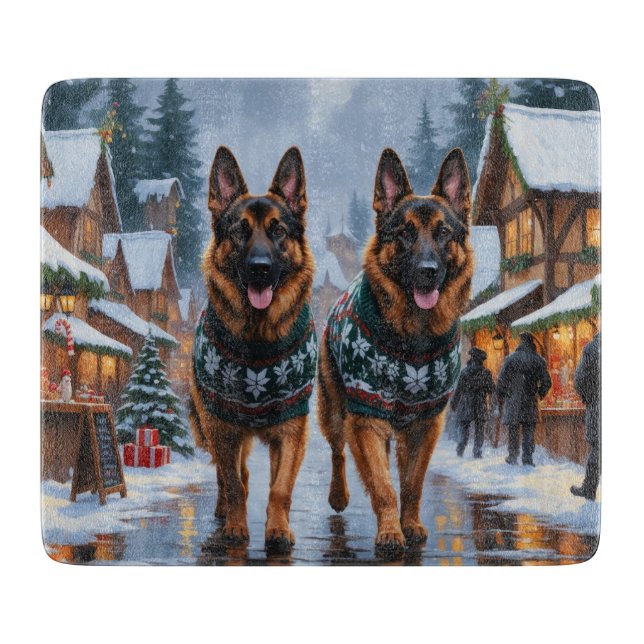 German Shepherd Dogs Christmas Snow Holiday Schneidebrett (Vorderseite)