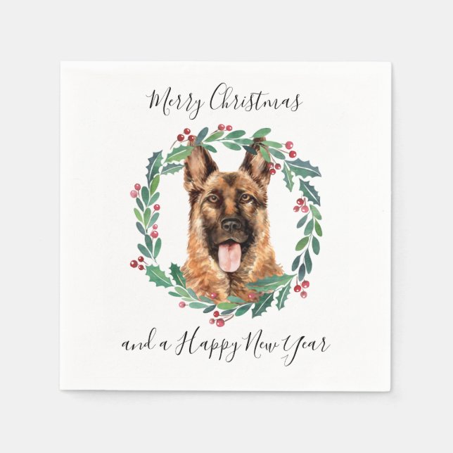 German Shepherd Elegant Dog Frohe Weihnachten Serviette (Vorderseite)