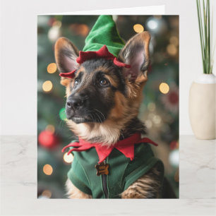 German Shepherd Elf Puppy Christmas Card Karte