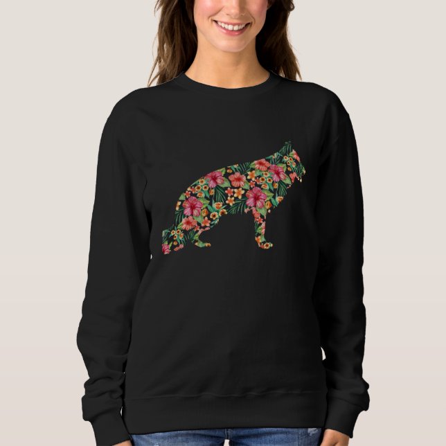 German Shepherd Flower  Dog Silhouette Floral Sweatshirt (Vorderseite)