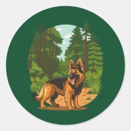 German Shepherd Forest Adventure Dog Runder Aufkleber