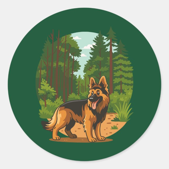 German Shepherd Forest Adventure Dog  Runder Aufkleber (Vorderseite)