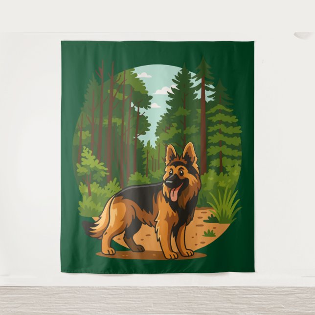 German Shepherd Forest Adventure Dog  Wandteppich (Vorderseite)