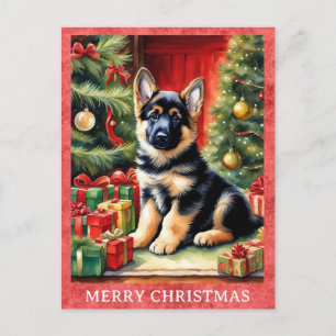 German Shepherd Frohe Weihnachten Niedlicher Welpe Postkarte
