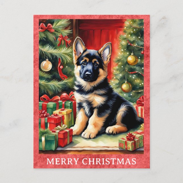 German Shepherd Frohe Weihnachten Niedlicher Welpe Postkarte (Vorderseite)