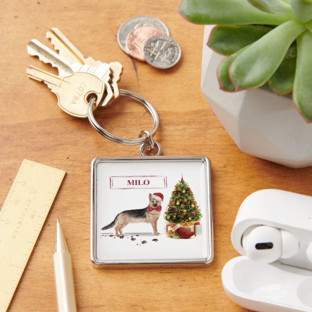German Shepherd Funny Christmas Dog mit Baum Schlüsselanhänger (Schreibtisch)