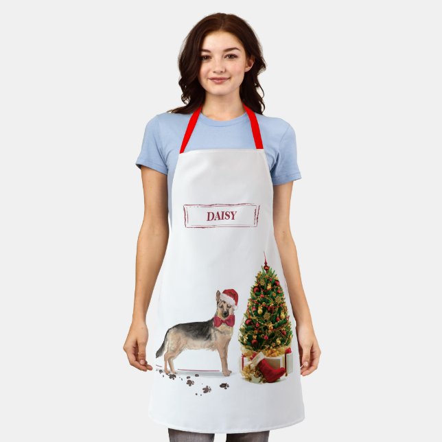 German Shepherd Funny Christmas Dog mit Baum Schürze (Getragen)