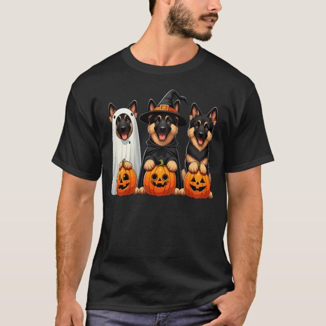 German Shepherd Ghost Halloween Dog Lovers T-Shirt (Vorderseite)