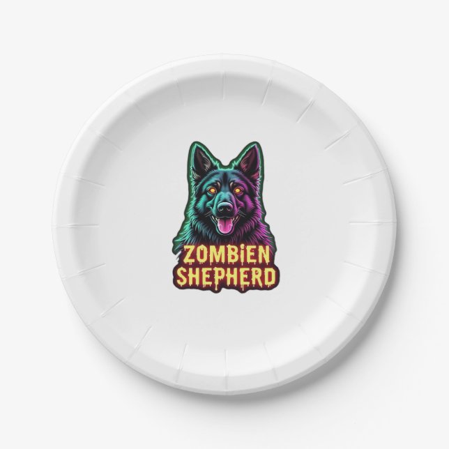 German Shepherd GSD Shep Zombie Dog Halloween Esse Pappteller (Vorderseite)