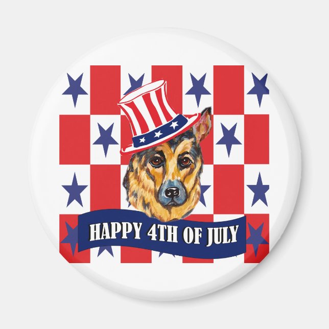 German Shepherd Happy 4. Juli Magnet (Vorne)