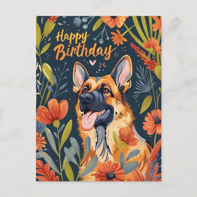 German Shepherd Happy Birthday Postkarte (Vorderseite)