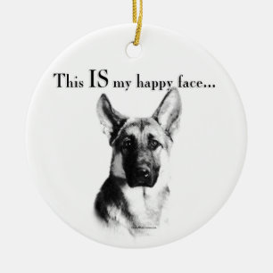 German Shepherd Happy Face Keramik Ornament