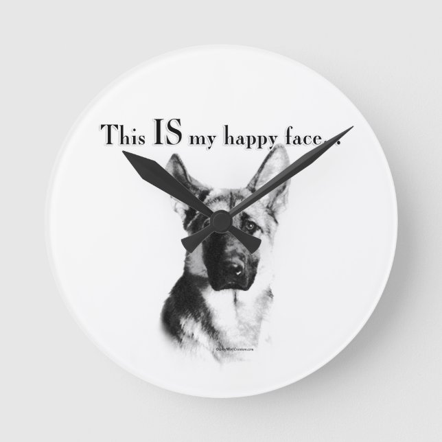 German Shepherd Happy Face Runde Wanduhr (Vorderseite)