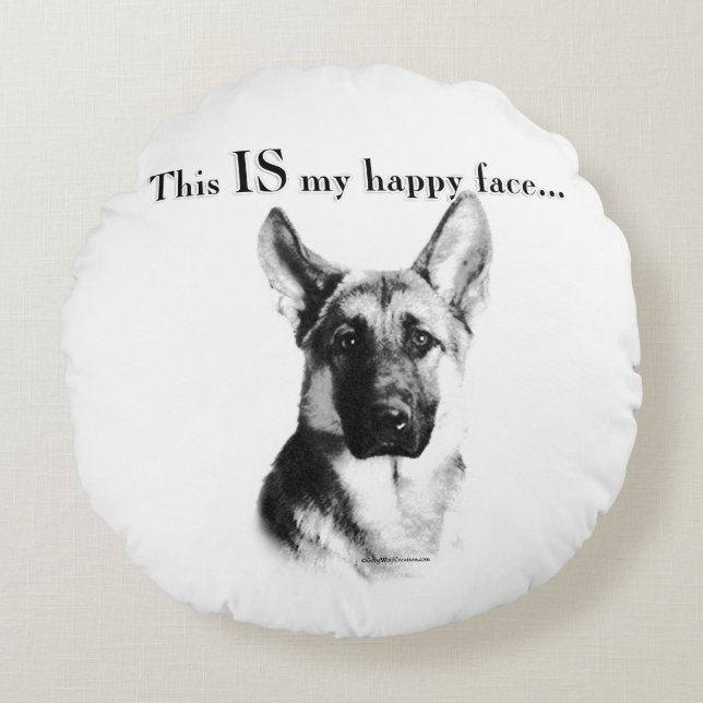 German Shepherd Happy Face Rundes Kissen (Vorderseite)