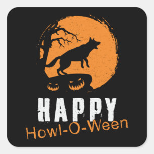 German Shepherd Happy Howl-O-Ween Vintag Funny Quadratischer Aufkleber