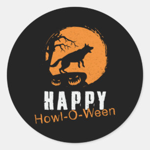 German Shepherd Happy Howl-O-Ween Vintag Funny Runder Aufkleber